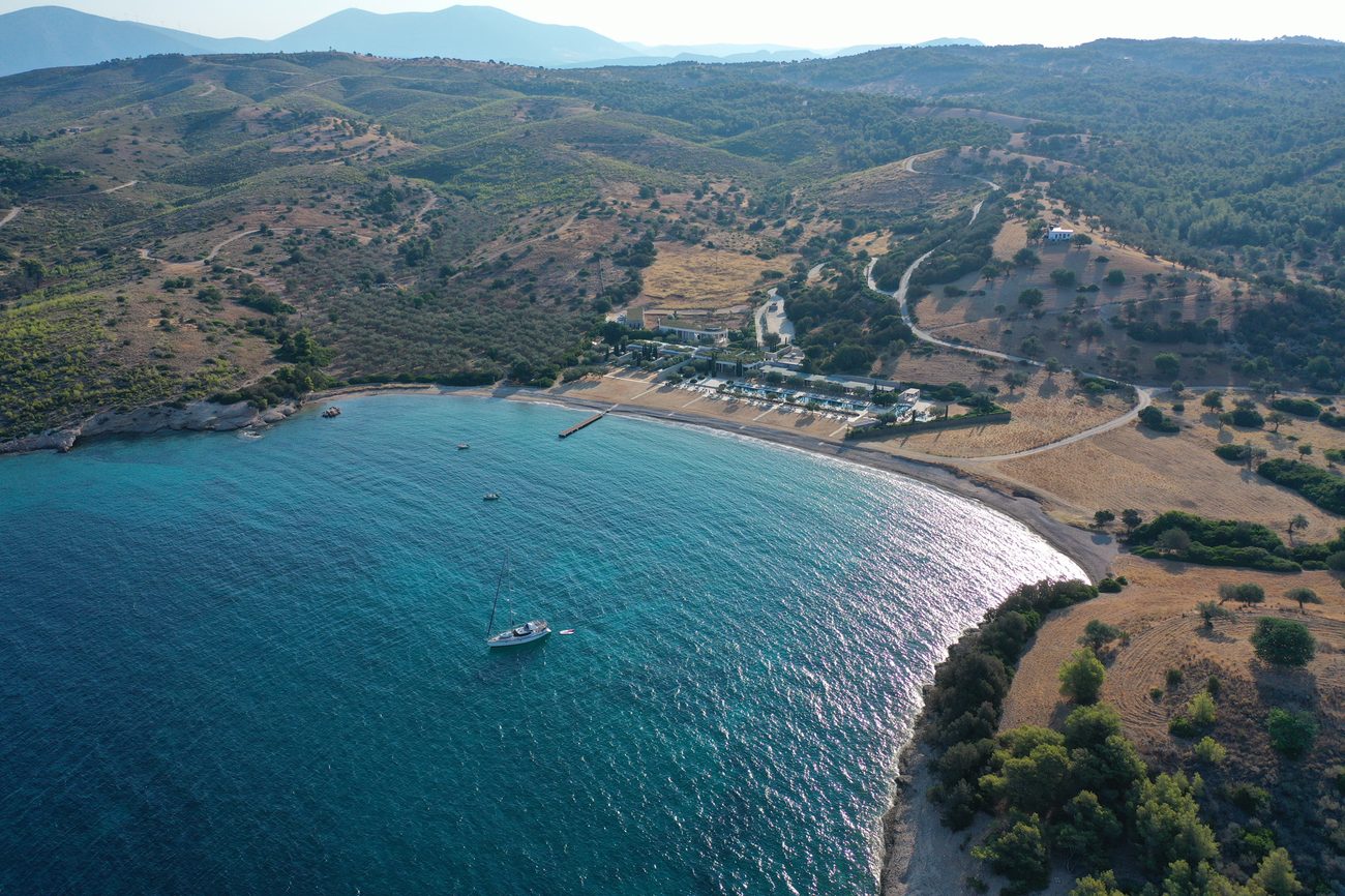 The estate's bay and beach from the air