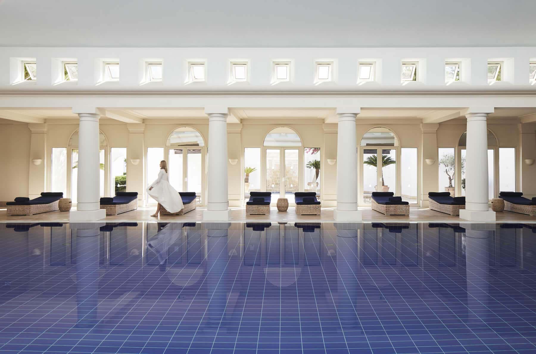 The Thalassa spa, with its colonnaded indoor pool