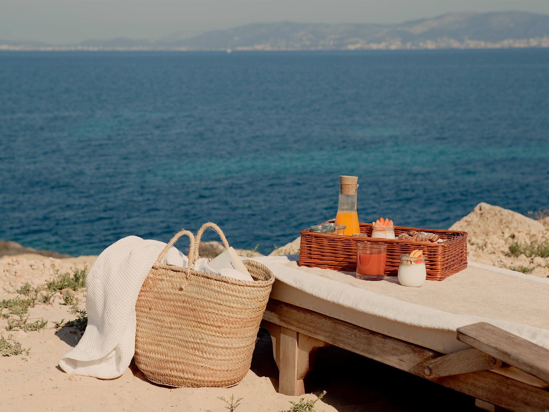 Drinks set out by the water at the Sea Club
