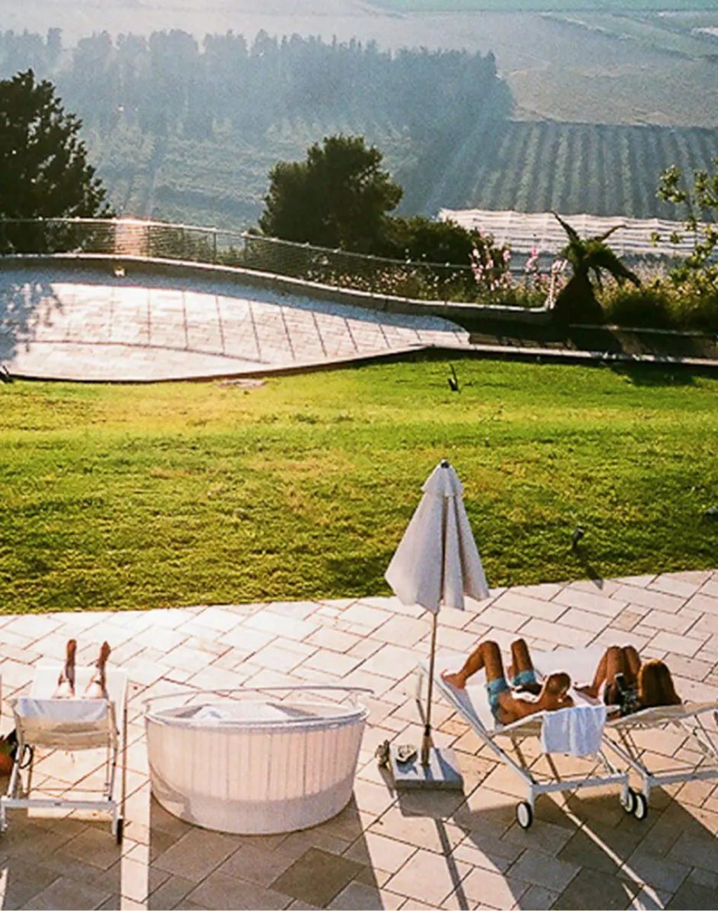 The pool and terrace looking out over vineyards on the Carmel slopes