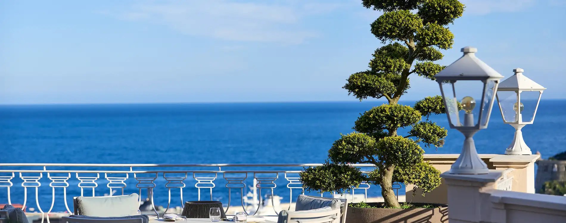 The Pavyllon terrace looking out over the Mediterranean