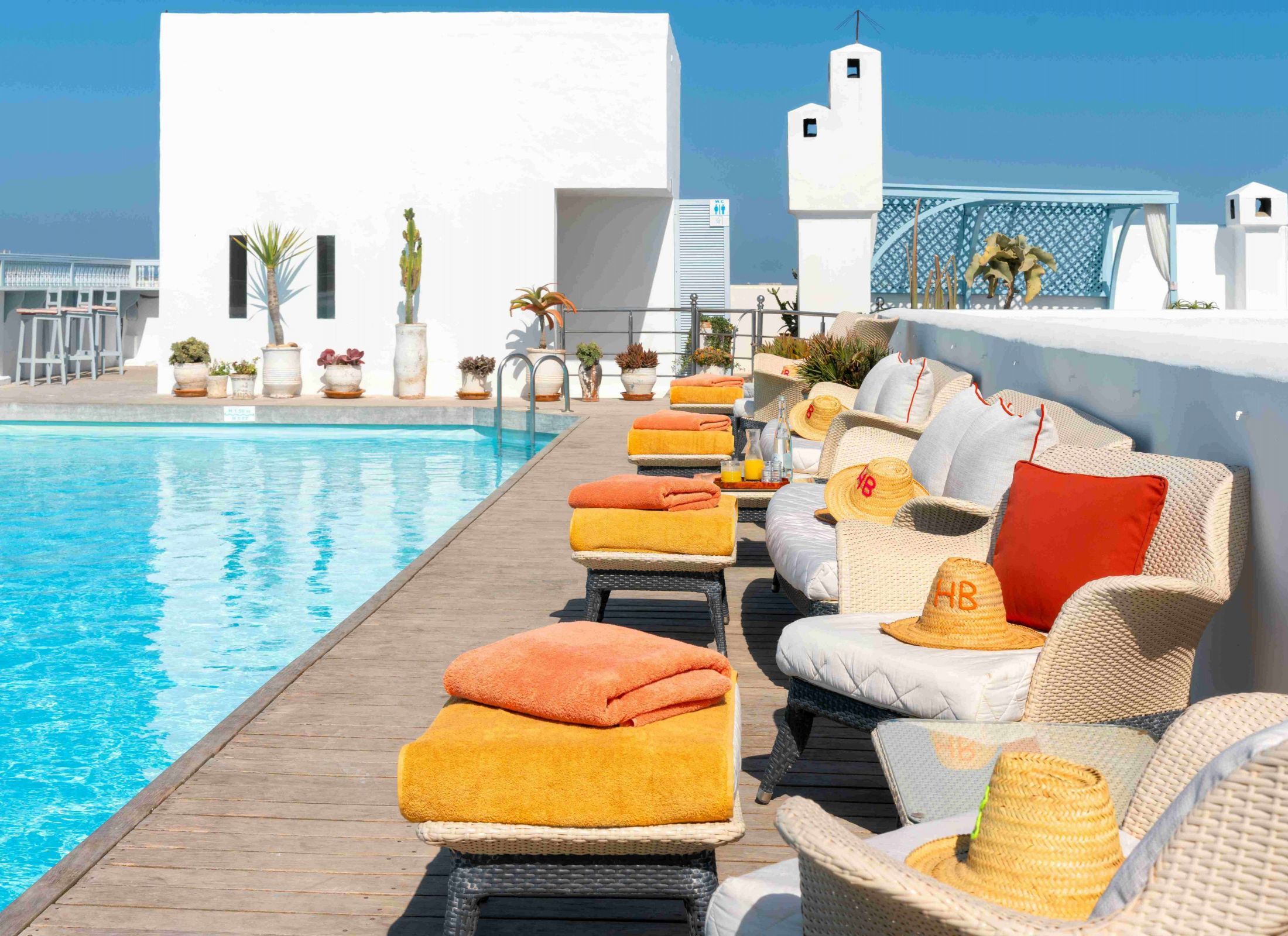 The rooftop pool and terrace above the medina