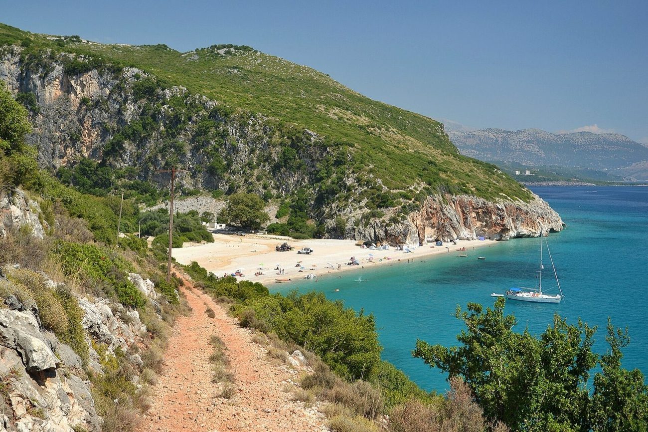 Secluded Gjipe beach where a canyon meets the Ionian Sea