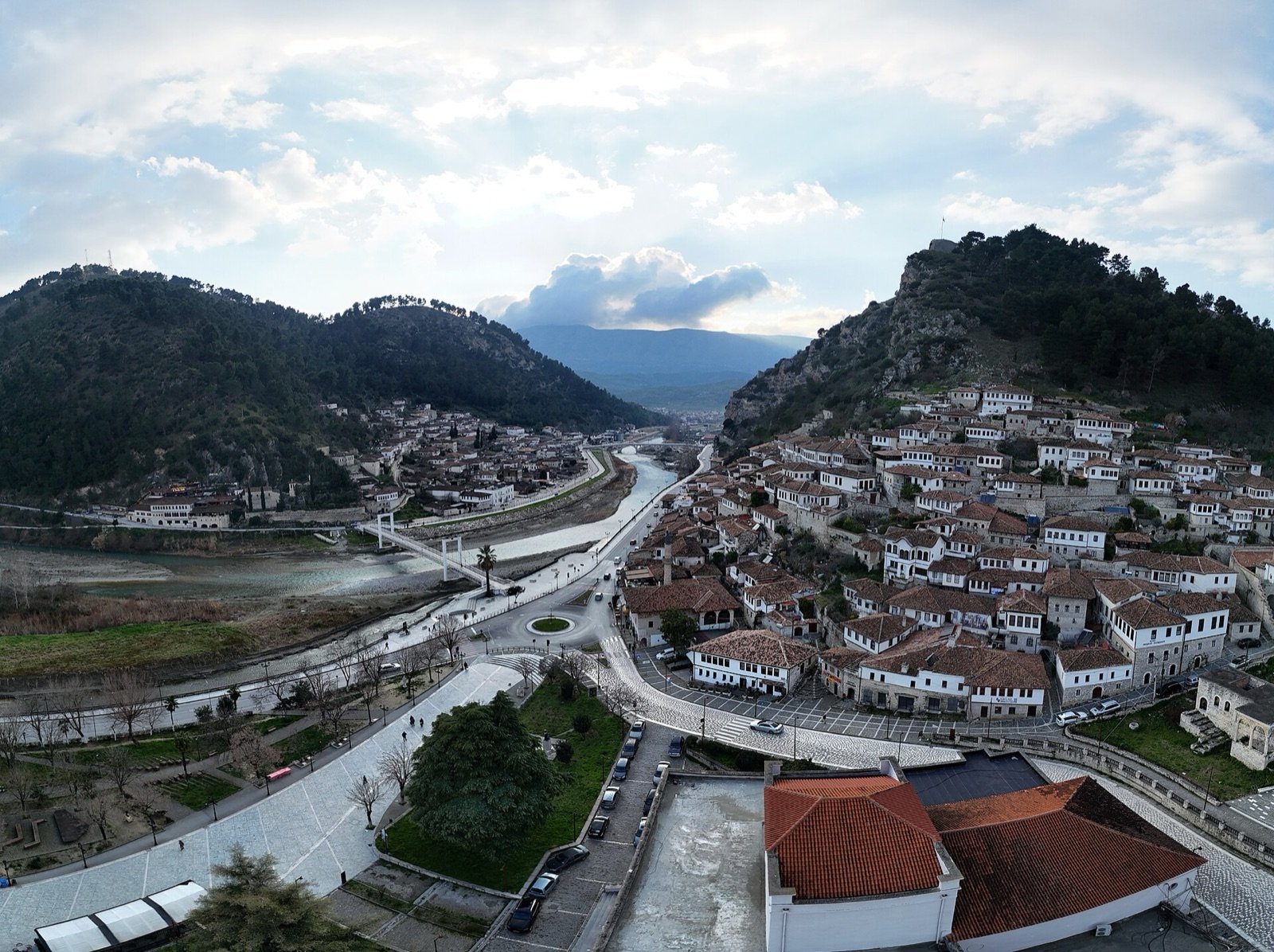 Panorama of Berat with the Mangalem and Gorica quarters along the Osum river