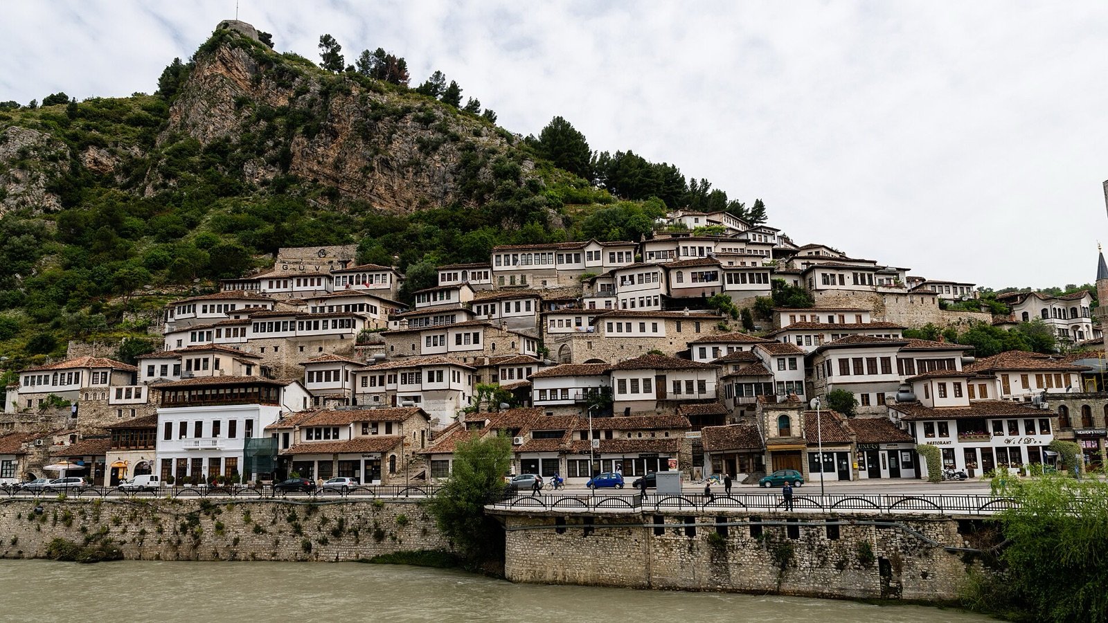 The Mangalem quarter of Berat, its white Ottoman houses stacked up the hillside