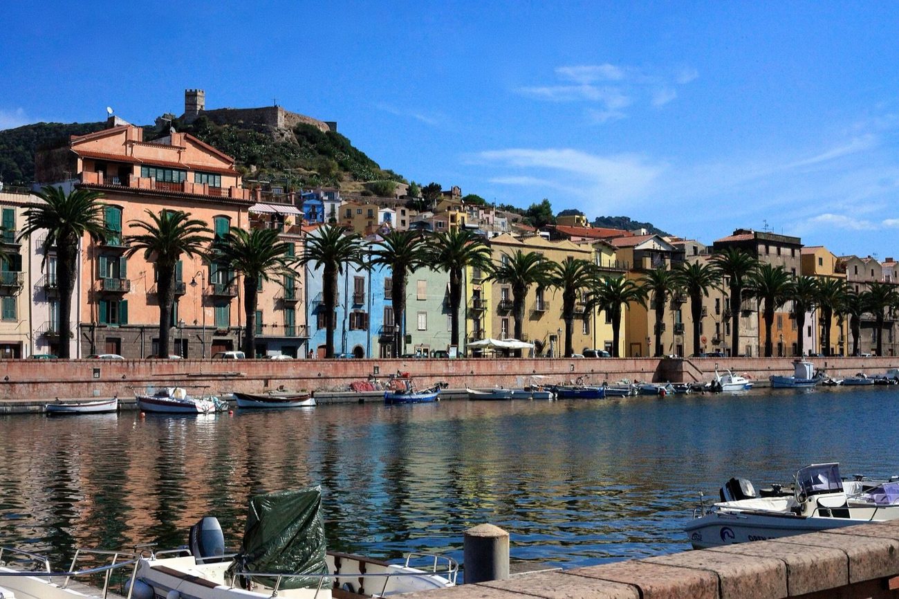 Coloured houses of Bosa lining the bank of the Temo river