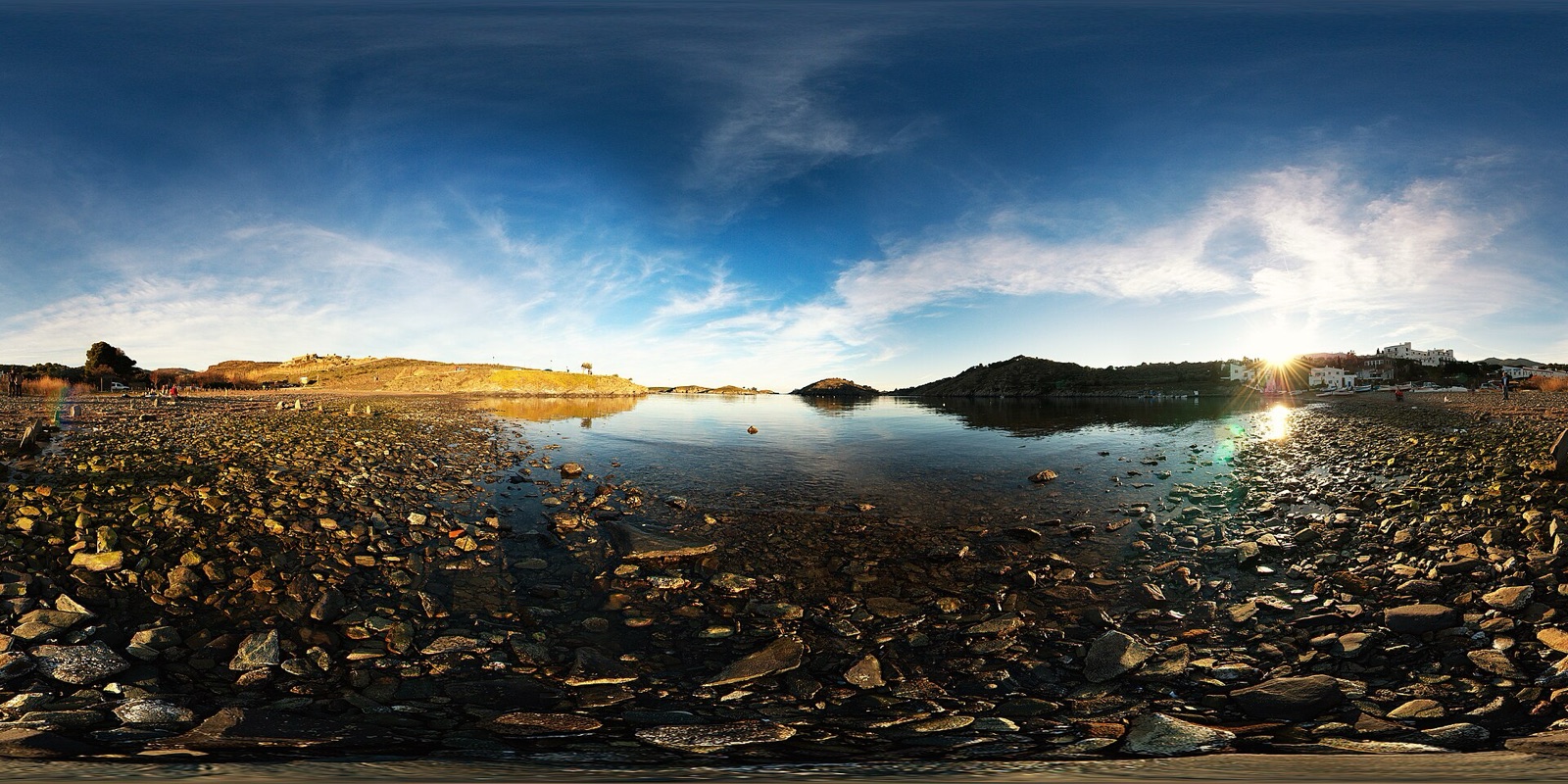 The cove at Portlligat with Salvador Dalí's house at sunset