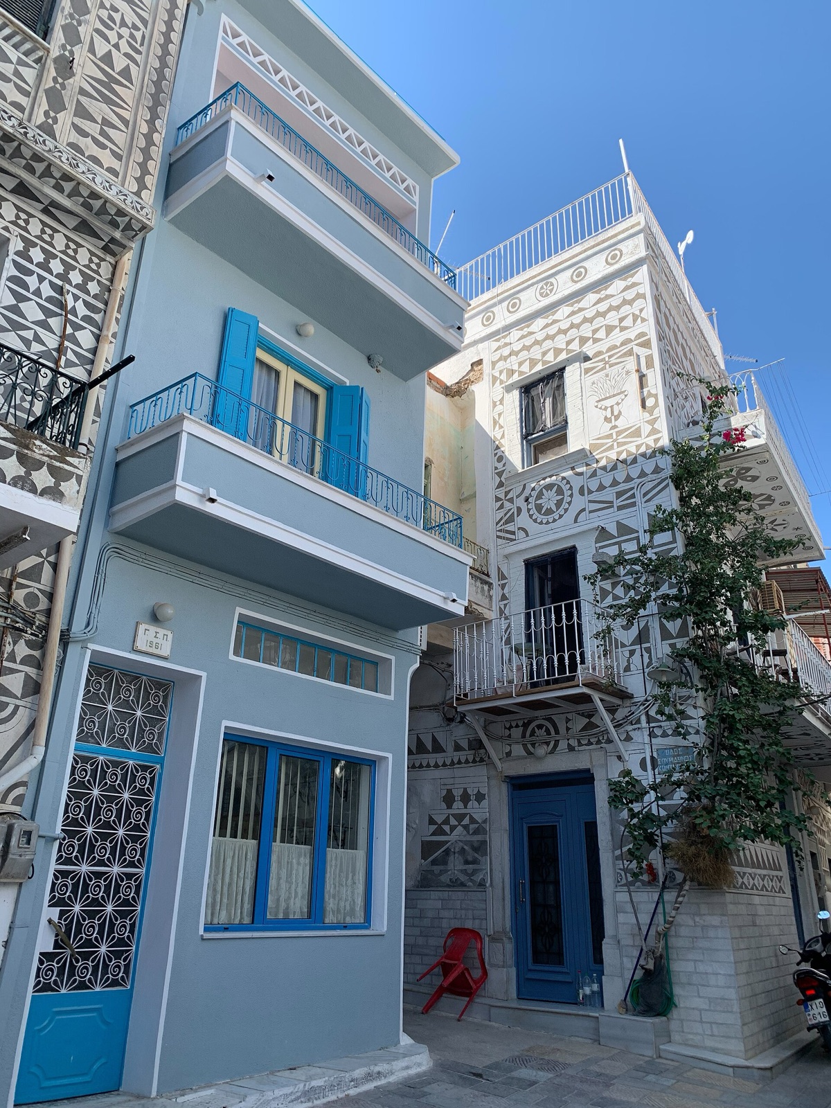 A xysta-decorated street in the medieval mastic village of Pyrgi, Chios