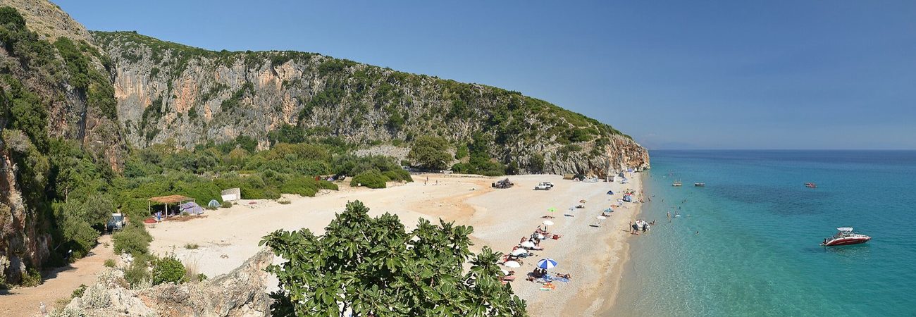 The Gjipe canyon opening to the sea
