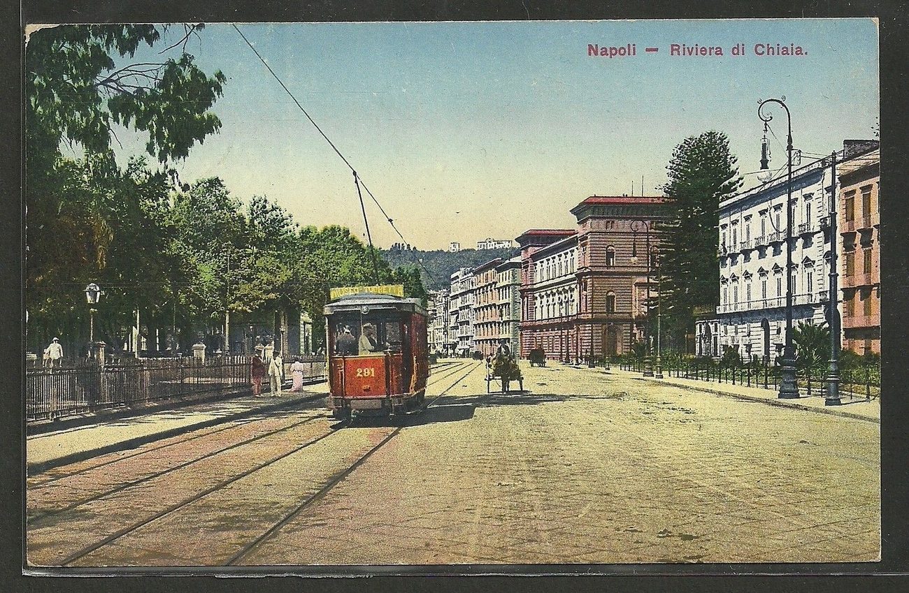 A historic tram on the Riviera di Chiaia, Naples