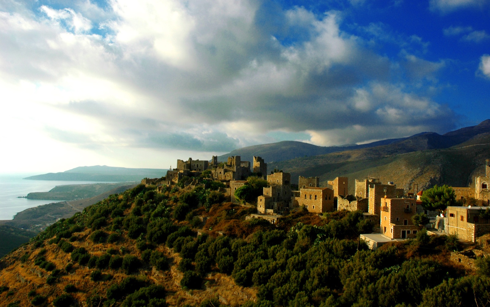 The tower village of Vathia seen across the Mani ridge