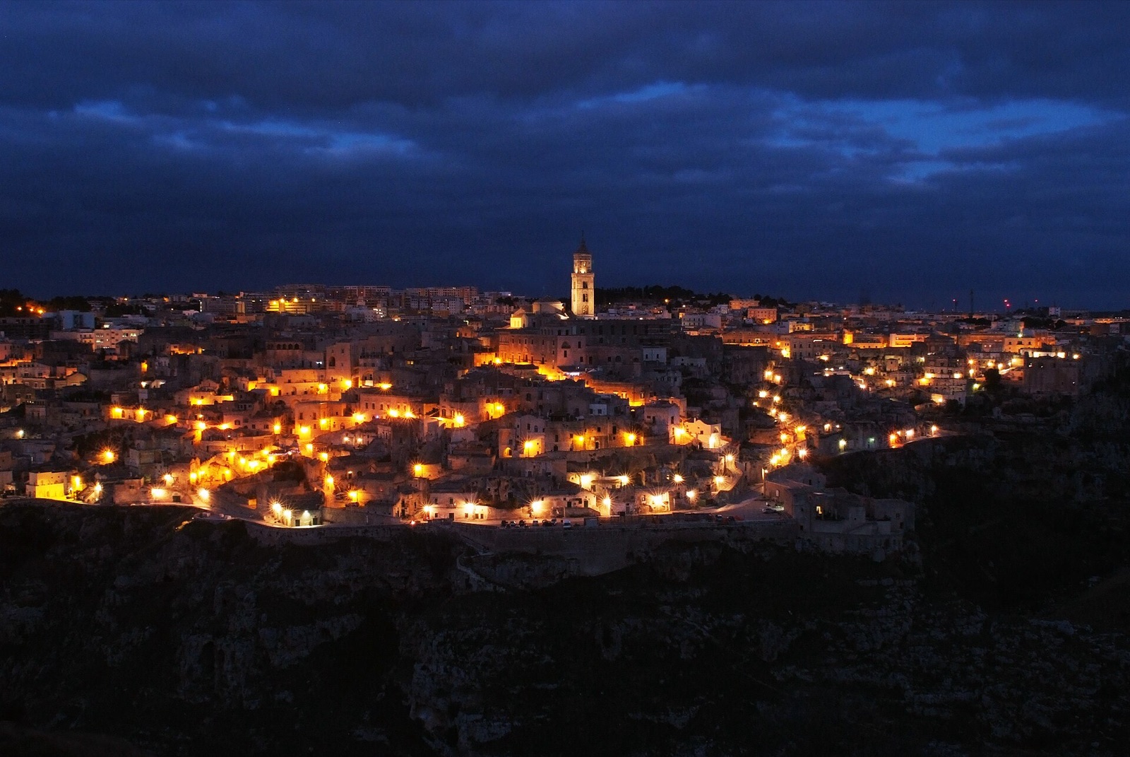 Matera and the Sassi lit at night