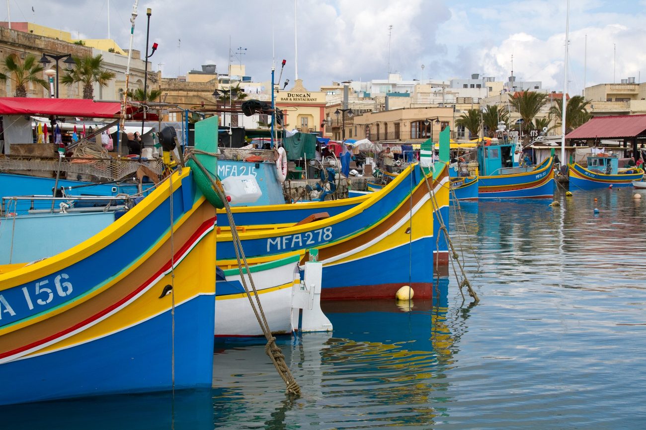 Fishing boats crowding the harbour at Marsaxlokk