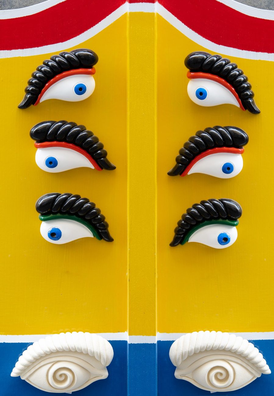 The painted eyes on the bow of a Maltese luzzu
