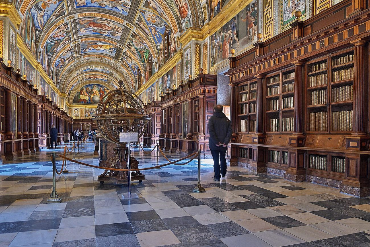 The vaulted main hall of the Royal Library at El Escorial