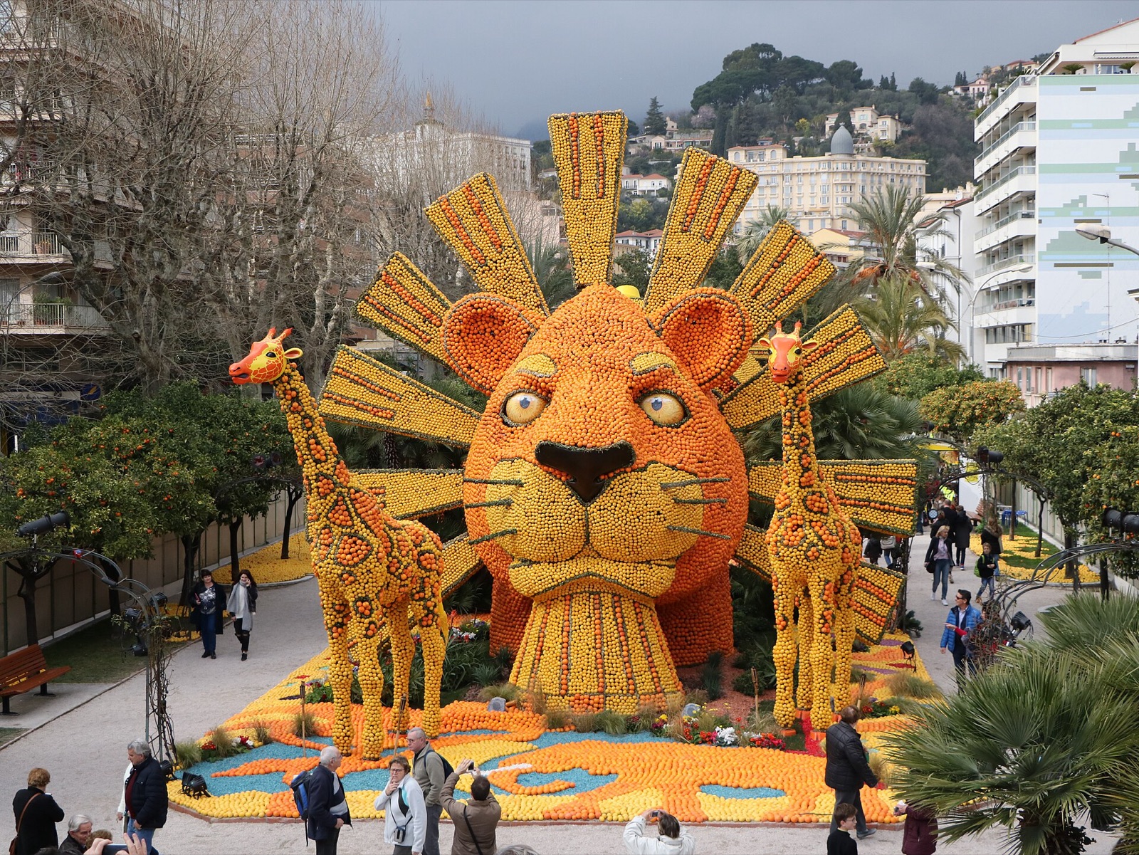 Figures made entirely of citrus fruit during the Menton lemon festival
