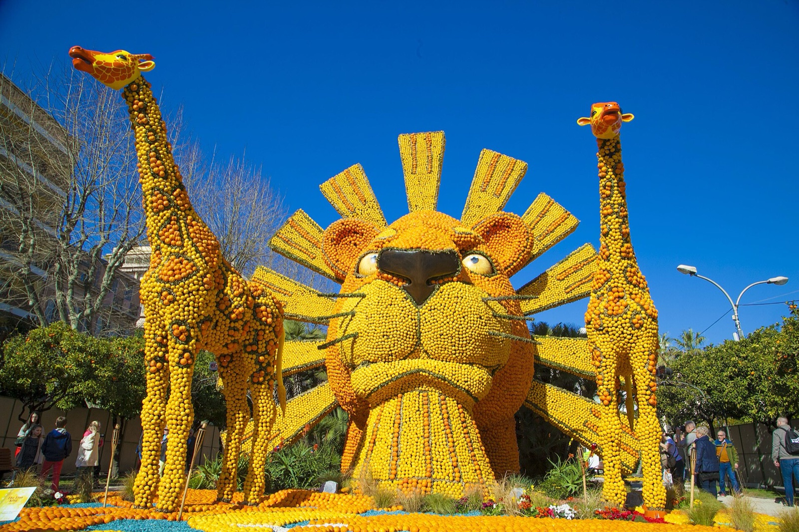 A large citrus animal figure at the Fête du Citron in Menton