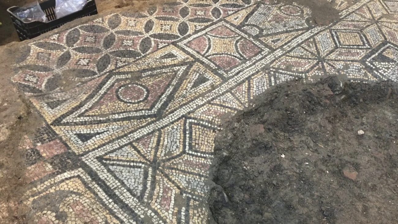 Preserved ancient mosaics displayed at Agias Sofias metro station, Thessaloniki