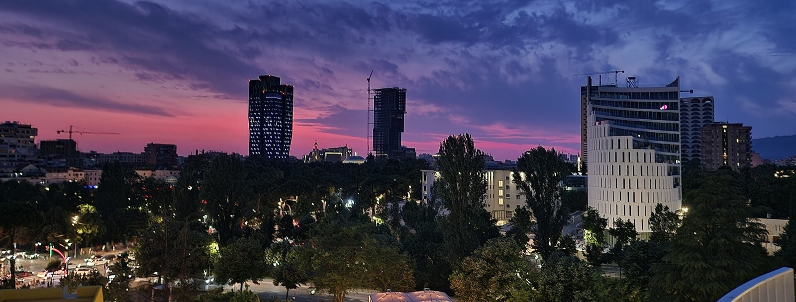 Tirana's skyline after dark