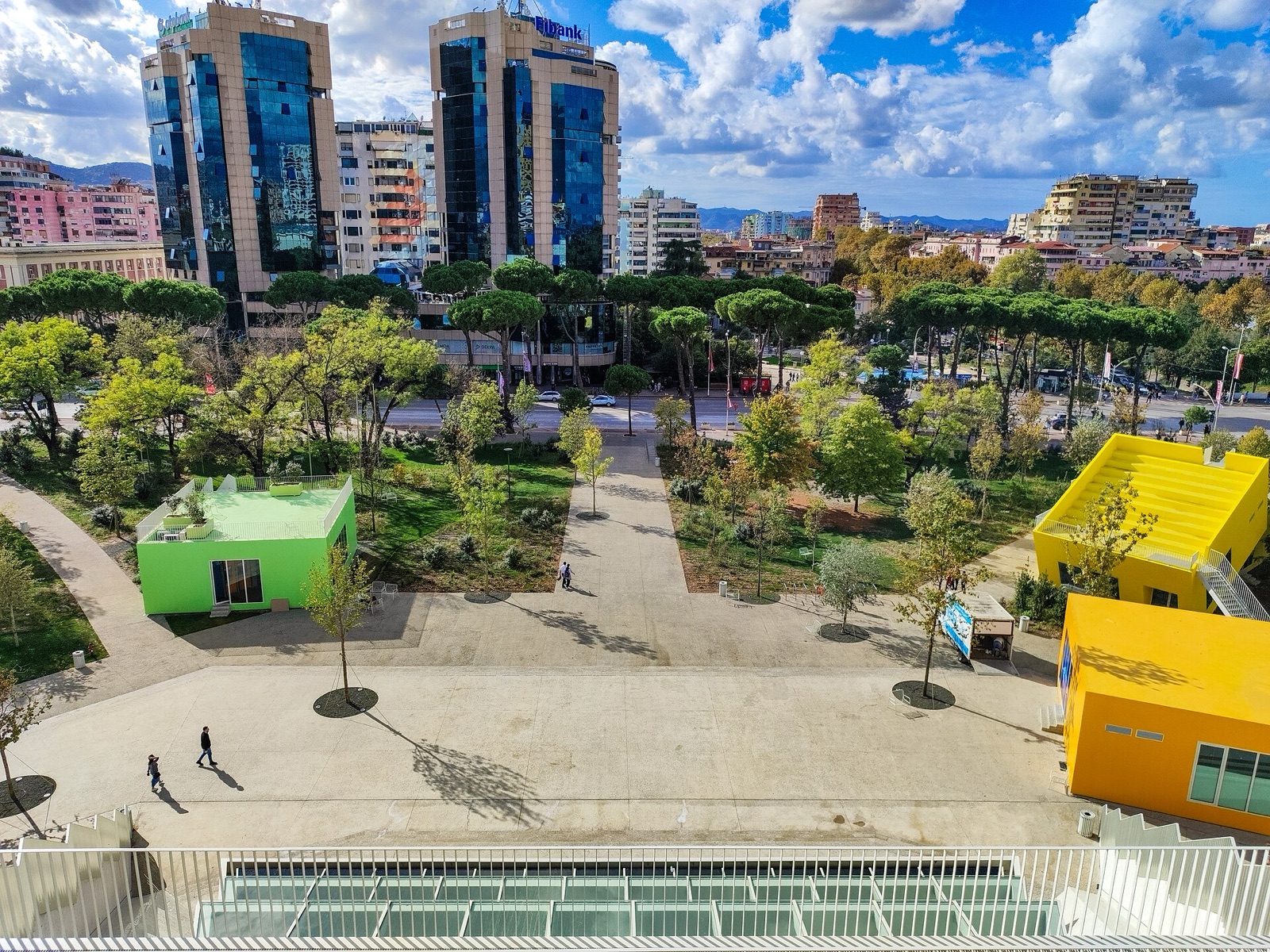 The renovated Pyramid of Tirana, its stepped sides open to the public