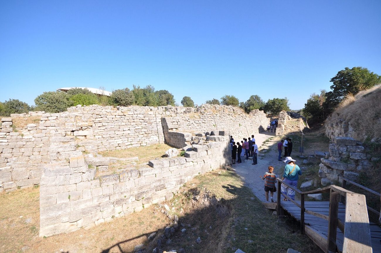 The excavated ancient walls of Troy at Hisarlik