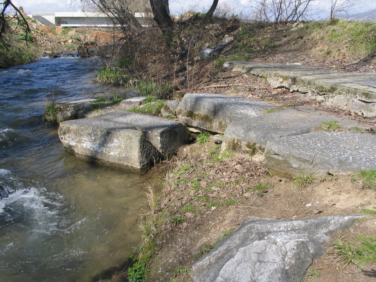 Foundations of the Roman bridge and Via Egnatia paving at ancient Philippi