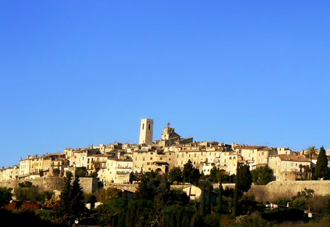 The hilltop village of Saint-Paul-de-Vence seen against a clear sky