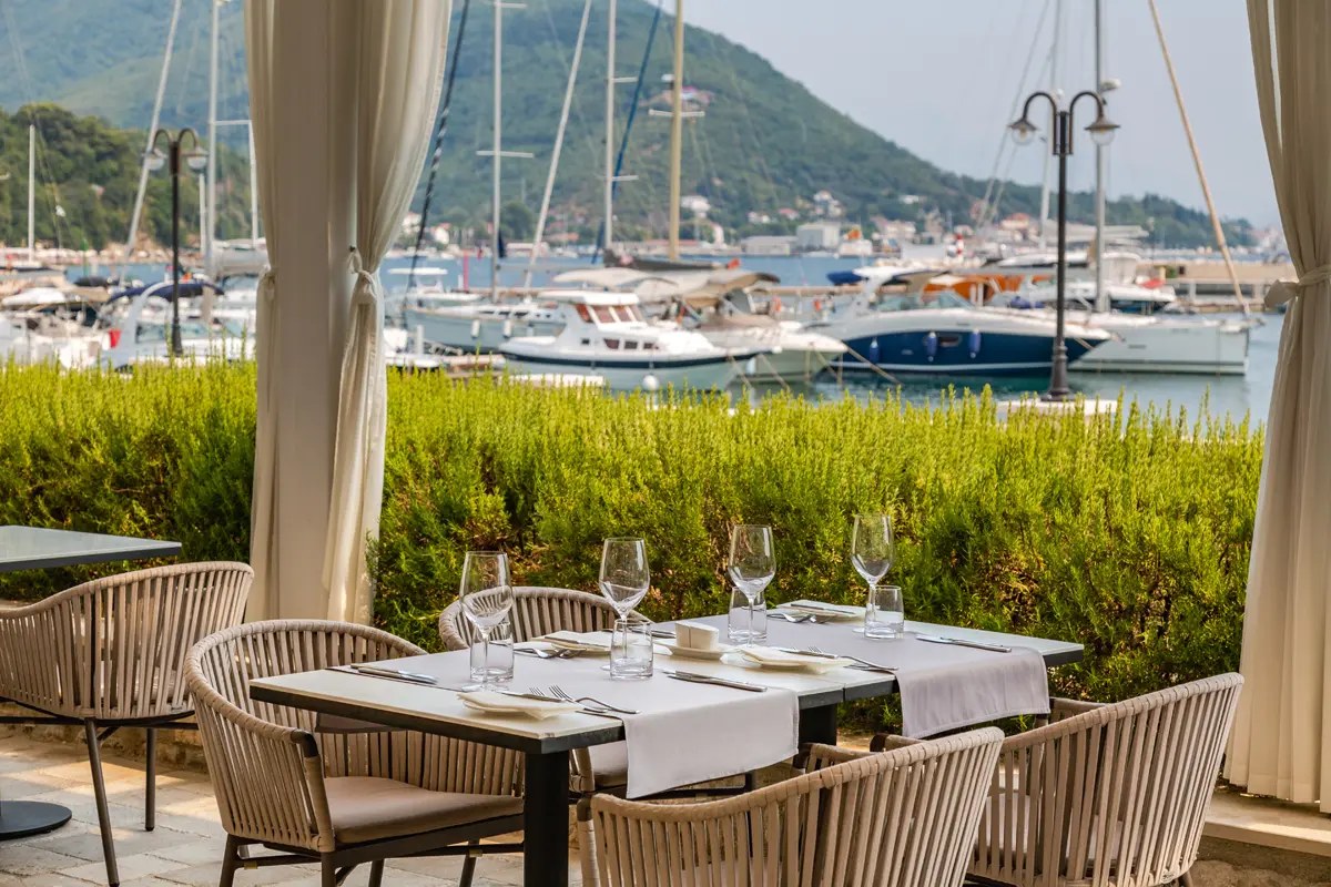 A table set at Rosemarine, the hotel's Mediterranean restaurant