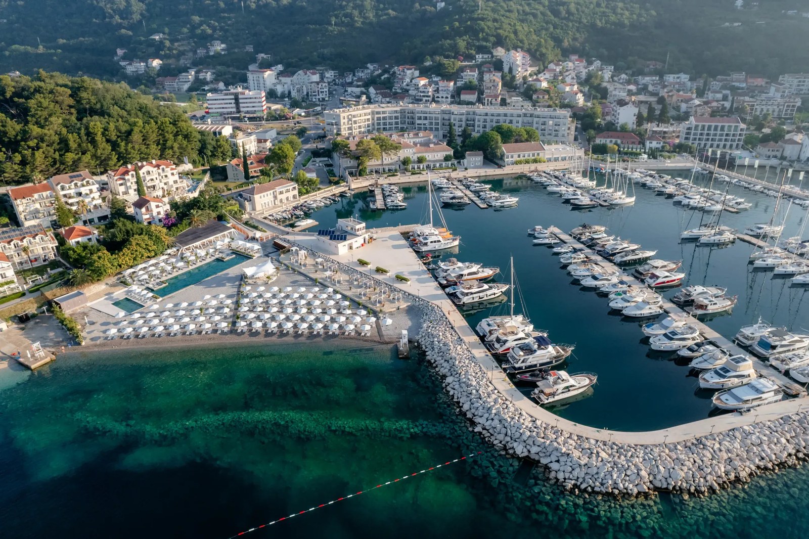Yachts moored in the marina in front of the hotel