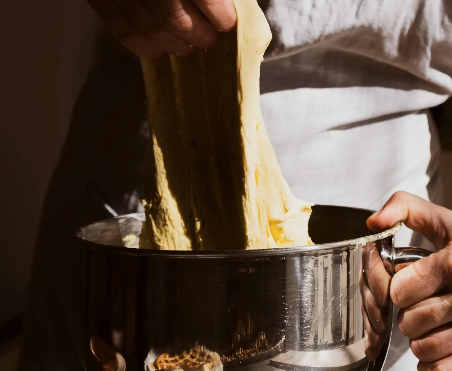 The open kitchen at work, dough pulled by hand
