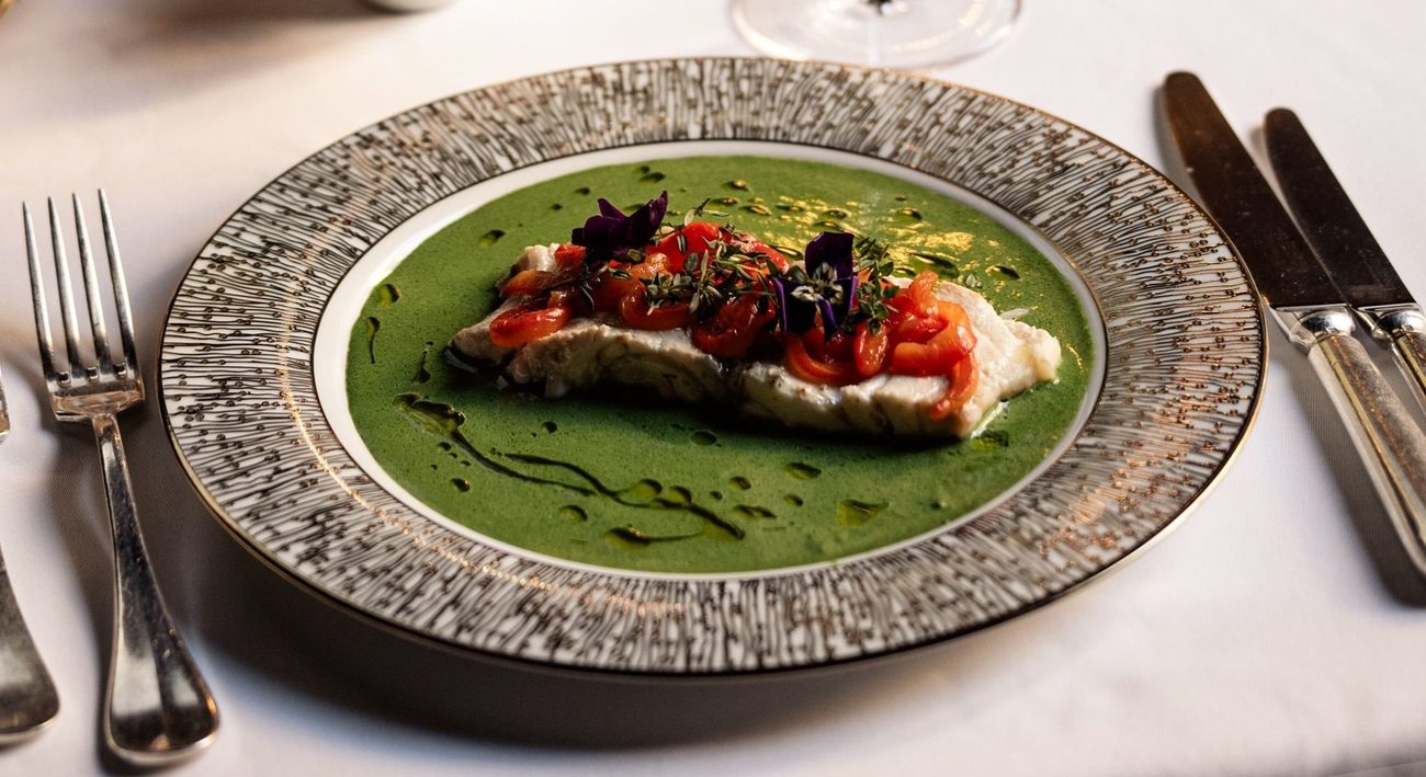 A fish dish on a herb sauce at Gayza