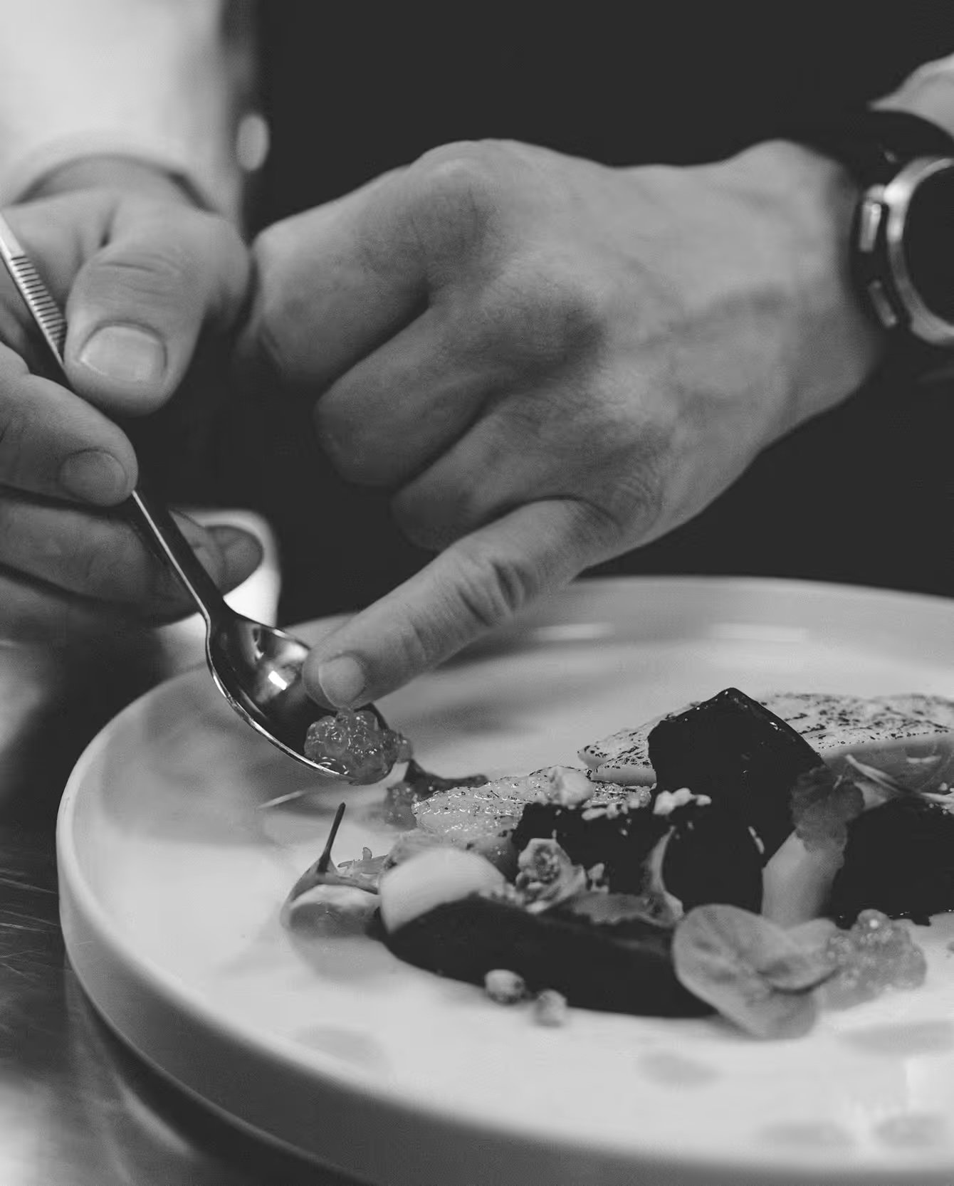 The chef finishing a plate in the Vander kitchen
